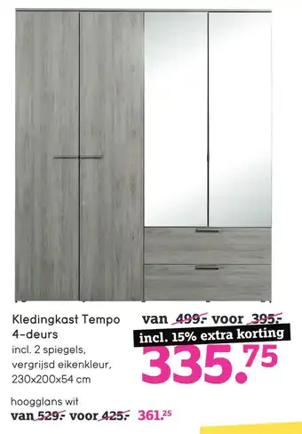 Leen Bakker Kledingkast Tempo 4-deurs aanbieding