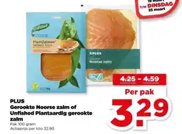 PLUS PLUS Gerookte Noorse zalm of Unfished Plantaardig gerookte aanbieding