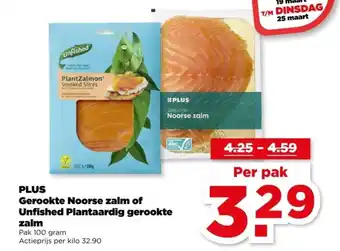 PLUS PLUS Gerookte Noorse zalm of Unfished Plantaardig gerookte aanbieding