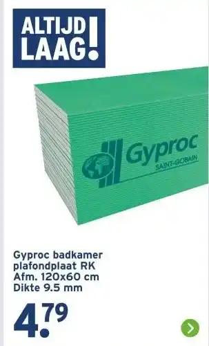 GAMMA Gyproc badkamer plafondplaat RK Afm. 120x60 cm Dikte 9.5 mm aanbieding