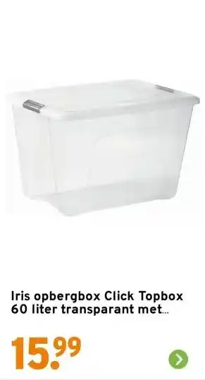 GAMMA Iris opbergbox Click Topbox 60 liter transparant met grijze clips inclusief deksel aanbieding
