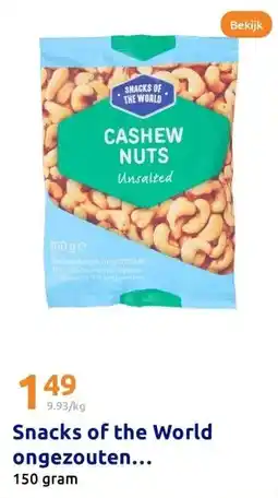 Action Snacks of the World ongezouten cashewnoten aanbieding