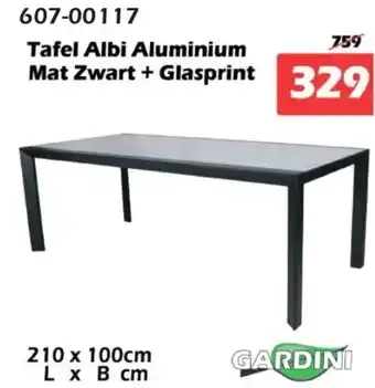 iTEK Tafel Albi Aluminium Mat Zwart + Glasprint aanbieding