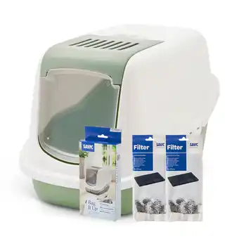 Zooplus Savic Kattenbak Nestor - Startset: Toilet botanisch groen/wit + 2 filters + 12 zakken aanbieding