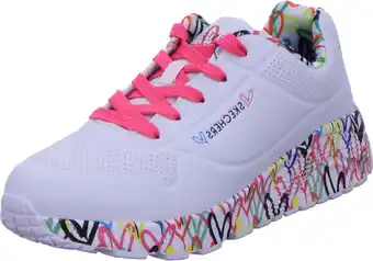 Amazon Skechers Uno Lite Lovely Luv Sneaker voor meisjes, Witte Synthetische H Roze Trim, 32 EU aanbieding