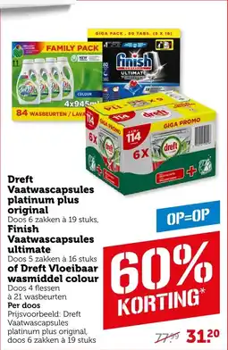 Coop Dreft Vaatwascapsules platinum plus originalal of Dreft Vloeibaar wasmiddel colour aanbieding