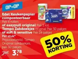 Coop Edet Keukenpapier composteerbaar of easypull original, Tempo Zakdoekjes of soft & sensitive aanbieding