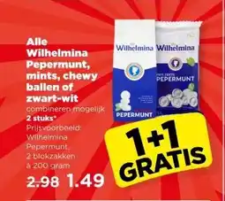 PLUS Alle Wilhelmina Pepermunt, mints, chewy ballen of zwart-wit aanbieding