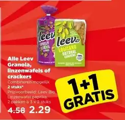 PLUS Alle Leev Granola, linzenwafels of crackers aanbieding