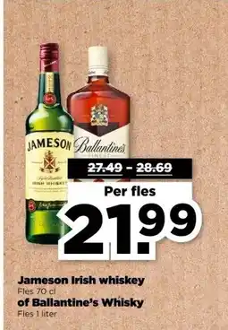 PLUS Jameson Irish whiskey Fles 70 cl of Ballantine's Whisky Fles 1 liter aanbieding