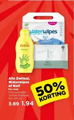 PLUS Alle Zwitsal, Waterwipes of Naif aanbieding