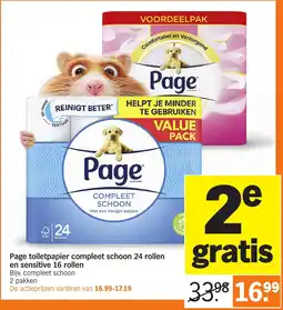 Albert Heijn Page toiletpapier compleet schoon 24 rollen en sensitive 16 rollen aanbieding