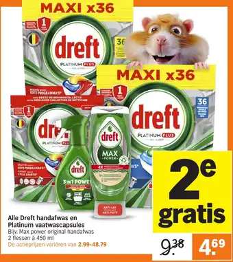 Albert Heijn Dreft handafwas en Platinum vaatwascapsules aanbieding