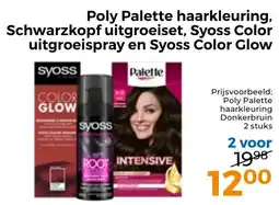 Trekpleister Poly Palette haarkleuring, Schwarzkopf uitgroeiset, Syoss Color uitgroeispray en Syoss Color Glow aanbieding