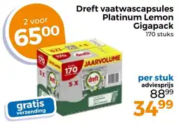 Trekpleister Dreft vaatwascapsules Platinum Lemon Gigapack aanbieding