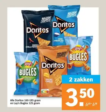 Albert Heijn Alle Doritos 160-185 gram en Lay's Bugles 125 gram aanbieding