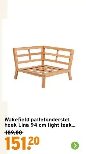 GAMMA Wakefield palletonderstel hoek Lina 94 cm light teak acaciahout aanbieding
