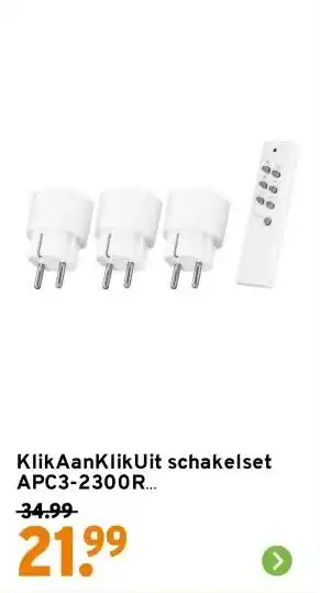 GAMMA KlikAanKlikUit schakelset APC3-2300R afstandsbediening en 3x stekkerdoos schakelaars aanbieding