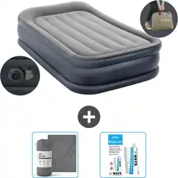 Bol.com Intex Luchtbed - 1-Persoons - 99 x 191 x 42 cm - Grijs - Inclusief pomp - Hoeslaken en Reparatieset aanbieding