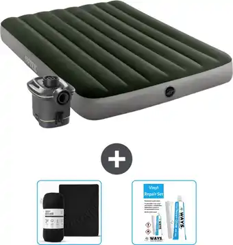 Bol.com Intex Luchtbed - Twijfelaar - 137 x 191 x 25 cm - Groen - Inclusief pomp - Hoeslaken en Reparatieset aanbieding