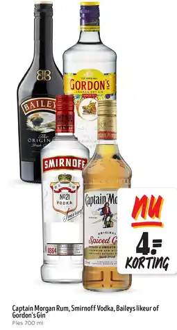 Jumbo Captain Morgan Rum, Smirnoff Vodka, Baileys likeur of aanbieding