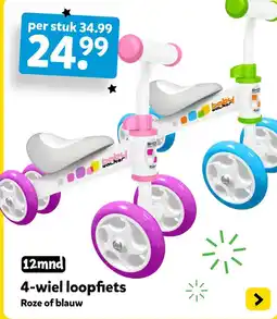 Intertoys 4-wiel loopfiets Roze of blauw aanbieding