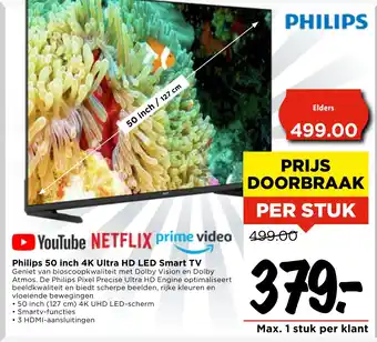 Vomar Voordeelmarkt Philips 50 inch 4K Ultra HD LED Smart TV aanbieding