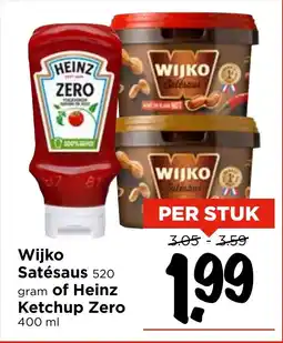 Vomar Voordeelmarkt Wijko Satésaus of Heinz Ketchup Zero aanbieding