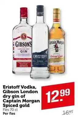 Coop Eristoff Vodka, Gibson London dry gin of Captain Morgan Spiced gold aanbieding