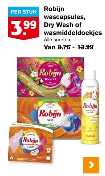 Hoogvliet Robijn wascapsules, Dry Wash of wasmiddeldoekjes aanbieding