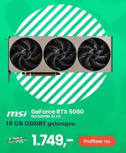 Paradigit msi GeForce RTX 5080 16G INSPIRE 3X OC 16 GB GDDR7 geheugen aanbieding