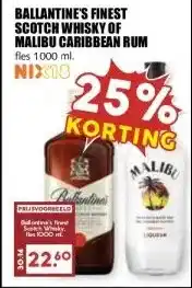 MCD Supermarkt BALLANTINE'S FINEST SCOTCH WHISKY OF MALIBU CARIBBEAN RUM aanbieding