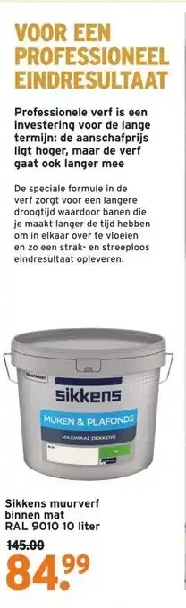 GAMMA Sikkens muurverf binnen mat RAL 9010 10 liter aanbieding