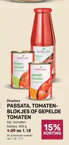 Ekoplaza Ekoplaza PASSATA, TOMATENBLOKJES OF GEPELDE TOMATEN aanbieding