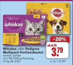 Combi Whiskas oder Pedigree Multipack Portionsbeutel aanbieding