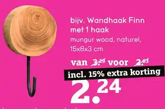 Leen Bakker Wandhaak Finn met 1 haak aanbieding