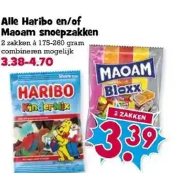 Boon`s Markt Alle Haribo en/of Maoam snoepzakken aanbieding