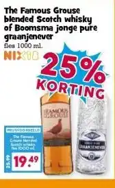 Boon`s Markt The Famous Grouse blended Scotch whisky of Boomsma jonge pure graanjenever fles 1000 ml. aanbieding