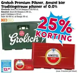 Boon`s Markt Grolsch Premium Pilsner, Amstel bier Traditiegetrouw pilsener of 0.0% aanbieding