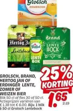 Dekamarkt GROLSCH, BRAND, ERDINGER LENTE, ZOMER OF WEIZEN BIER aanbieding