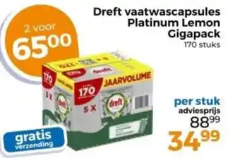 Trekpleister Dreft vaatwascapsules Platinum Lemon Gigapack aanbieding