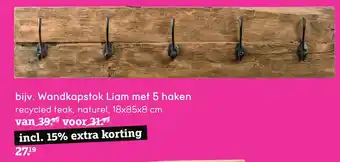 Leen Bakker Wandkapstok Liam met 5 haken aanbieding