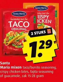 Boni Santa Maria mixen taco/burrito seasoning, crispy chicken bites, fajita seasoning of guacamole, zak 15-28 gram aanbieding