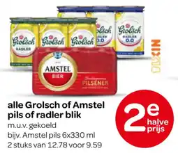 Spar Grolsch of Amstel pils of radler blik aanbieding