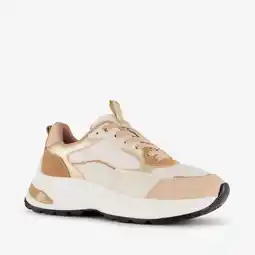 Scapino Harper leren dames sneakers beige goud aanbieding