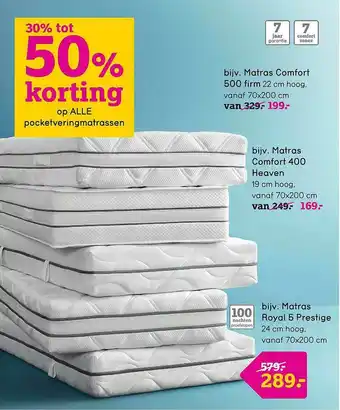 Leen Bakker Matras Comfort 500 Firm, Matras Comfort 400 Heaven Of Matras Royal 5 Prestige 30% Tot 50% Korting aanbieding