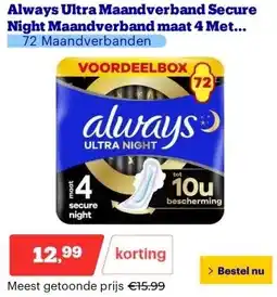 Bol.com Always Ultra Maandverband Secure Night Maandverband maat 4 Met Vleugels aanbieding