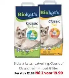 Intratuin Biokat's kattenbakvulling. Classic of Classic fresh, inhoud 18 liter. Per stuk aanbieding