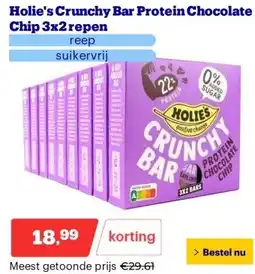 Bol.com Holie's Crunchy Bar Protein Chocolate Chip 3x2 repen aanbieding