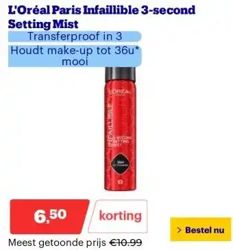 Bol.com L'Oréal Paris Infaillible 3-second Setting Mist aanbieding